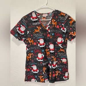 Women’s Rudolph The Red-Nosed Reindeer Christmas Scrub Top Size Small